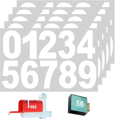 Jeffdad Lot de 5 feuilles de numéros de boîtes aux lettres, autocollants solides en vinyle pour extérieur, portes, voitures, maison et entreprise