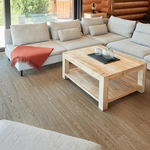 Self Adhesive Floor Planks - 30 Planks Pack Covering 44.88 Sqft / 4.17sqm | Each Stick On Tile Plank Measures 5.9x35.9in (91.4x15.2cm) | Peel and Stick Vinyl Flooring | Beige Grey Wood Effect