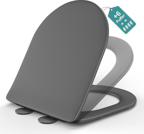 Meejee Toilet Seat D Shape, Soft Close, Grey, Universal Compatible, Made of Duroplast
