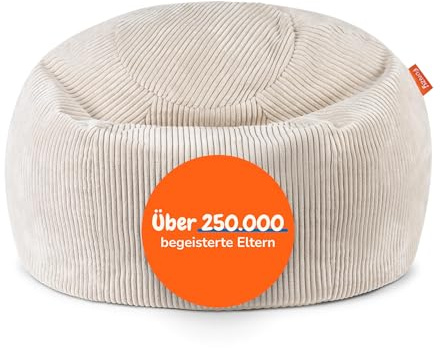Funzy Sitzsack für Kinder aus Cord mit Füllung aus Schaumstoff, Kindersitzsack für Mädchen und Jungen aus hochwertigen Materialien, Oeko-TEX 100 Zertifiziert mit 3 Jahre Garantie, Teddy Beige