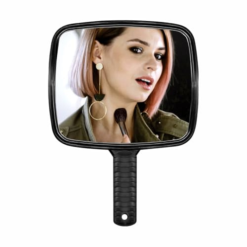 MA NASIR Handspegel raksalong handhållen spegel med handtag makeup svart multifunktionell handhängande hål lämplig för kvinnor man barn salong tillbehör 28 cm x 13 cm (1 st)
