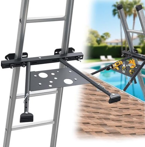 Stabilisateur d'échelle pour gouttière - Stabilisateur d'échelle réglable avec pieds réglables de 51 à 75 cm - Entretoise antidérapante avec porte-outils intégré - Supporte jusqu'à 145 kg