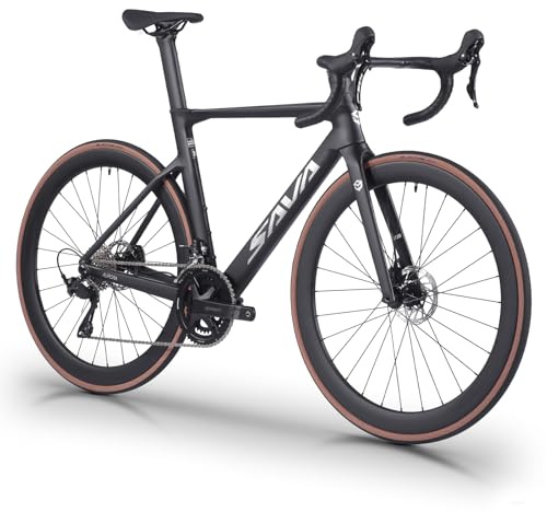 SAVADECK Carbon Fiber Road Bike, Hydraulic Oil Disc Bike with Carbon Fiber Frame and Wheelset, Lightweight Full Carbon Racing Bicycle with Shimano R7120 24S Shift Set for Adults(Black,54cm)