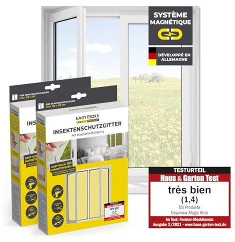 EASYmaxx Zanzariera per finestre con Magic Click | Tagliata individualmente su misura per tutte le finestre fino a 150 x 130 cm | Facile installazione con 12 magneti - senza forare o avvitare 2 Pezzi
