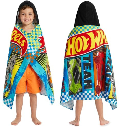 Get Trend Hot Wheels Toalla con Capucha Niño, Poncho Niño de Baño y Playa 100% Algodón, Suave y Absorbente, Toalla Piscina Infantil para Ducha, Accesorio de Viaje y Vacaciones (Multi Hot Wheels)