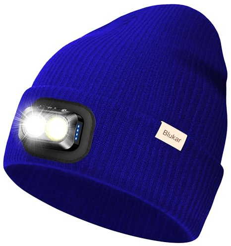 Blukar LED Cappello Illuminato con Luce, 2 in 1 Super Luminoso Cappello Berretto da Corsa, 5 Modalità,Ricaricabile, Caldo Invernale Torcia Lampada Luce Frontale Regalo per Uomo e Donna,Fascia Inclusa