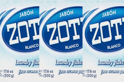 Jabon Zote white Laundry Flakes All Natural Detergent Soap 17.6oz/500g (pack of 3) Perfect for Sensitive skin all natural formula low suds - Easy rinsing Tough on Stains, Gentle on fabric