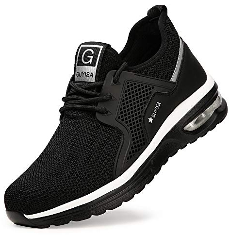 Bawalon Scarpe Antinfortunistiche Uomo Donna con Punta in Acciaio Scarpe da Lavoro Leggere e Comode Scarpe Sicurezza Traspiranti Nero 44 EU