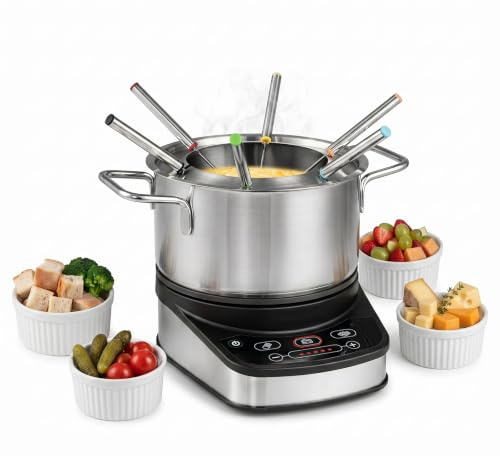 LIFEZEAL Service à Fondue Électrique 3L 1200W pour Fromage, Chocolat | Appareil à Fondue pour 6 Personnes en Acier Inoxydable avec Base Amovible et 6 Fourchettes, pour Bouillon