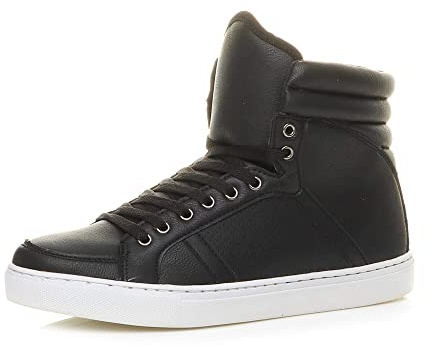 Ajvani Mens lace up Casual Flat hi high top Ankle Boots Trainers, 9 UK, Black