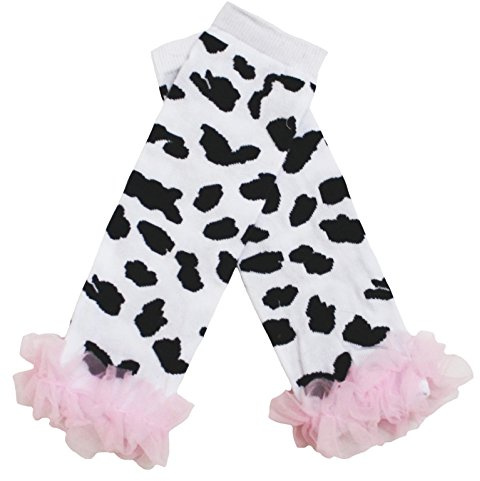 Petitebella Daily Cow Pink Ruffles Little Girl Leg Warmers (White)