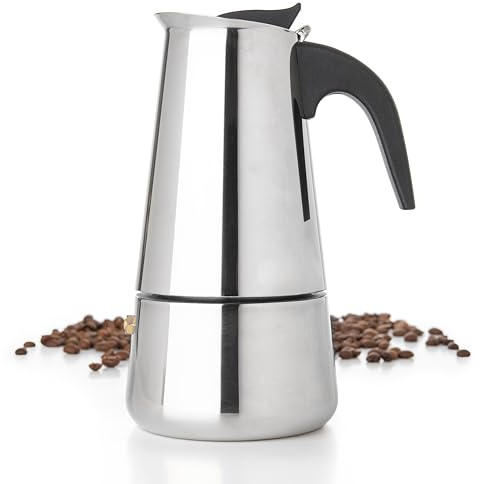 Mixpresso 9 Cup Greca Moka Pot, Stainless Steel Stovetop Espresso Maker