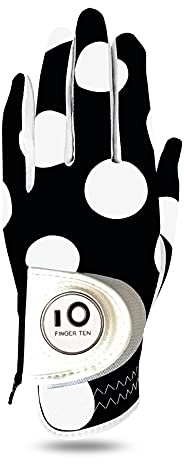 FINGER TEN Golfhandschuhe Damen Leder Links Rechts Hand Golfhandschuh Golf Handschuhe mit Ball Marker Wert 1 Stück Handschuh, Rain Grip Griff Linke Rechte Golfer (Runden, M, Links)