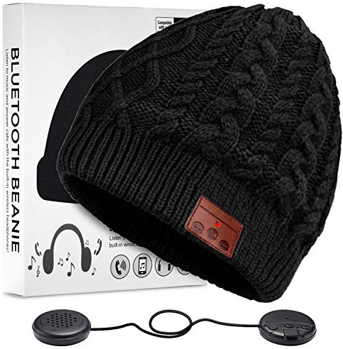 ZRUHIG Cappello Bluetooth Beanie con Musica, Cappellino da Corsa in Maglia da Uomo con Altoparlanti Stereo, Cappelli Wireless Unisex aggiornati, Unici per Donne, Uomini, Adolescenti (Nero02)