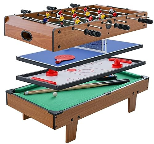 COSTWAY 4 in 1 Spieltisch, Billardtisch & Tischtennistisch & Air Hockeytisch & Tischkicker, Multifunktionsspieltisch aus Holz, perfekt für Spielzimmer, Bars, Partys, für Kinder und Erwachsene