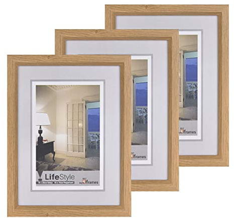 Alishomtll Eiche Bilderrahmen 3er Set Echtes Holz für Foto Bilder, 15x20 cm Fotorahmen Fotogalerie Portraitrahmen Rahmen Frame (Natur)