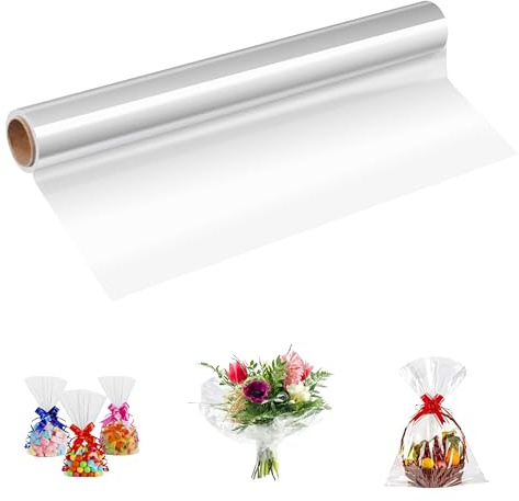 Rotolo di carta cellophane trasparente (70 cmx50 m) – Carta per confezionare cesti, matrimoni, compleanni, feste, fiori