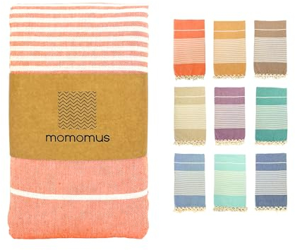 MOMOMUS Fouta XXL, Extra Large Beach Towel for Adults - Beach Picnic Blanket - 100% Cotton, with Fringes and Sand Free - Salmon, 210x240 cm