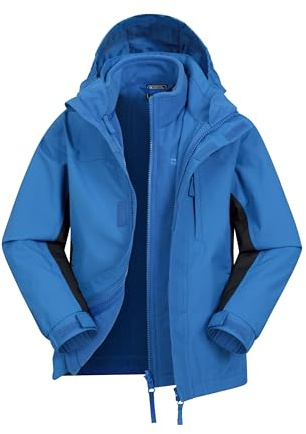 Mountain Warehouse Veste imperméable 3-en-1 Cannonball pour Enfant - Respirante - Coutures étanchées, Capuche Amovible, col doublé en Tricot - Marche et randonnée, Hiver Bleu Cobalt 13 Ans