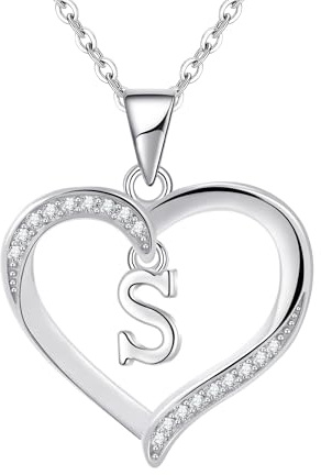 Cosie Lily Collar Mujer, Plata de Ley 925 Corazón con iniciales Necklace Joya Regalo, Cumpleaños San Valentín Navidad Aniversarios Dia De La Madre, Regalos Mamá Esposas Hermanas S