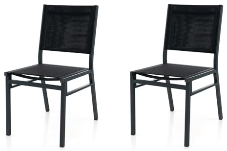 GiantexUK Garden Dining Chairs Set of 1/2, Aluminum Frame Patio Chairs with Curved Backrest & Fabric Seat, Portable Armless Camping Chairs for Deck Backyard Balcony Porch Poolside (2)