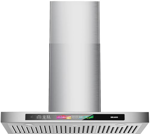 BRANO 30 Inch Wall Mount Range Hood 900 CFM with Voice/Gesture/Touch Control, Stainless Steel Ducted Kitchen Hood Vent with 4 Speed Exhaust Fan, Memory Mode, Adjustable Lights