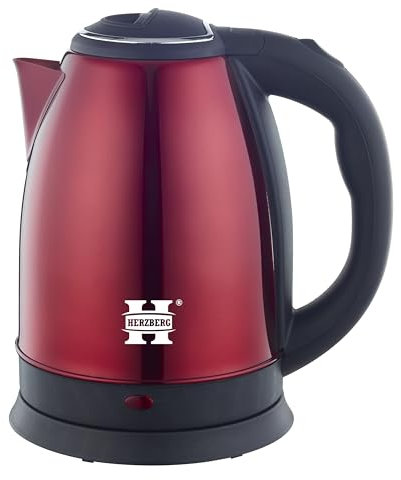 Herzberg HG5011-RD, Elektrischer Wasserkocher 1,8L Edelstahl Kabellos Rot, Leistung 1500W, 360° Basis, Automatische Abschaltung, Elegantes Design, Außenfüllstandsanzeige, Sicherheit und Partikelfilter