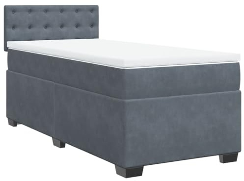 vidaXL Boxspringbett, Polsterbett Bett mit Matratze, Bettgestell mit Kopfteil Lattenrost, Einzelbett für Schlafzimmer, Dunkelgrau 90x200cm Samt
