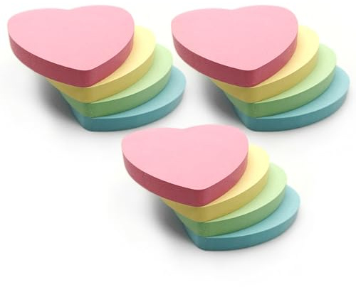 Notas adhesivas de corazón de colores pastel, amarillo, rosa, verde, naranja, 1200 blocs adhesivos (76 x 76 mm), juego de 12 (100 hojas por bloc) | Papelería, accesorios de oficina, suministros