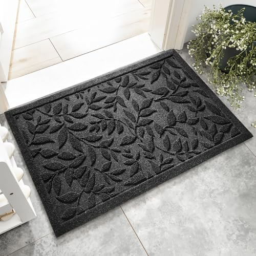 45X75CM Noir Feuilles Paillasson Extérieure Entree Et Intérieure，Lavable en Machine Tapis De Porte，Douces Absorbantes pour Antidérapant Et Absorbant，Microfibres Douces Absorbantes pour, Entrée