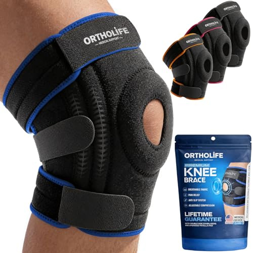 ORTHOLIFE Knee Brace for Women and Men – Knee Compression Sleeve for Meniscus Tear, ACL, Arthritis Pain Relief, Patella Pad & Side Stabilizers for Fast Recovery & Optimal Support (Blue, Large)