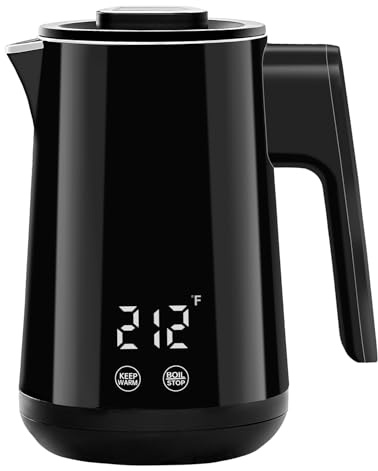 Seehot® 850ml Small Electric Kettle Temperature Control,800W Double Wall Electric Tea Kettle of 304 Stainless Steel,5 Temp Presets,Hot Water Kettle Electric,Auto Shut Off for Tea and Coffee-Black