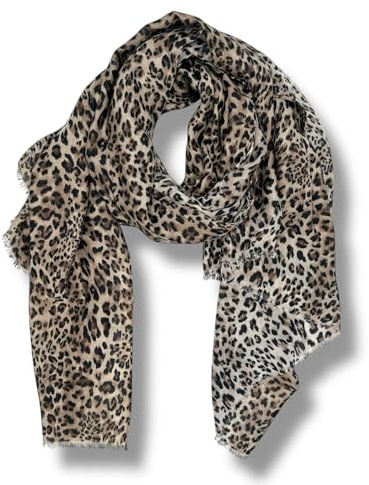 Ziona Leo Print damduk 178 cm x 87 cm leopardmönster halsduk med lätta fransar vår halsduk