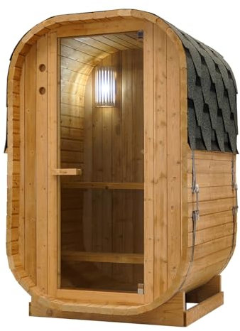 SANOTECHNIK Outdoor Fasssauna Lindholm, 128,2 x 120 x 194 cm, 1-2 Personen, 3,6 kW Ofen