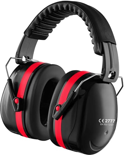 GUKOY Ear Defenders Adults, SNR 33 dB Hearing Protection for Shooting, Noise Cancelling Headphones for Autism, DIY, Mowing, Construction, Adjustable Ear Protectors for Men Women (Red)