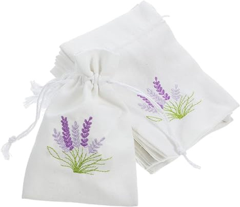 Ciieeo 20 Piezas Bolsas de Lavanda Bordadas Pouch de Algodón con Cierre de Cordón para Almacenamiento de Joyas Aromatizantes y Decoración Bodas