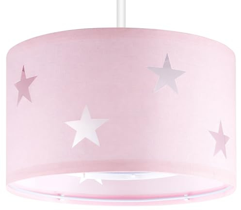 Weewooday 2 Tier Pink and White Lampshades Modern Cut Out Star Design Light Shade Ceiling for Table Pendant Lights, Bedroom Decor, Ceiling Lamp Shades for Living Rooms, Hallways, Diameter 25cm