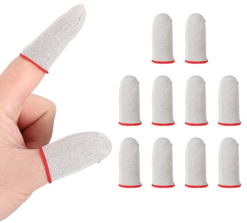 PATIKIL Guanti per Dita con Punta in Fibre d'Argento, 10 Pezzi Guanti per Gaming Antiscivolo Antitraspiranti per Dispositivi Touchscreen Telefono Giochi, Argento/Rosso