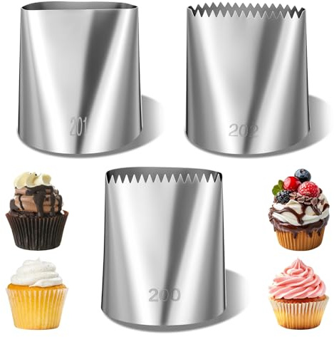 Juego de 3 boquillas grandes de acero inoxidable para glaseado de pasteles, herramientas de decoración, accesorios de punta de glaseado para galletas, cupcakes, fondant, pasteles, hornear, crema de