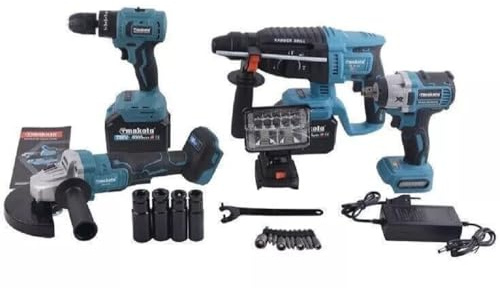 Kit 5 In 1 Makota Brushless Flex, Trapano Impulsi, Avvitatore,Tassellatore,Faretto con valigetta