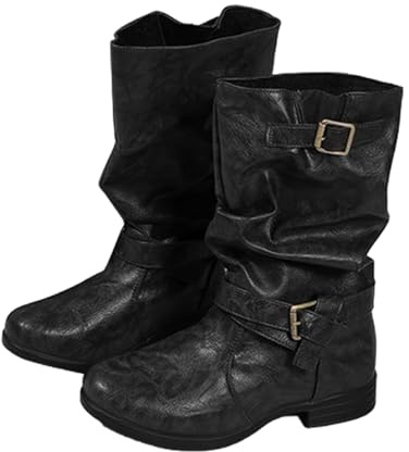 Bottines Femme Bout Pointu Bottine Plissé Botte Grande Taille Large Bottes Hiver Chaud Boot Couleur Unie Chaussure Bottine Talon Carré Botte Slouchy Bottes Bottines Hiver Femme Mi-Millet