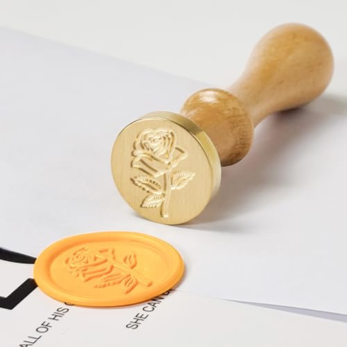Pilloze Rose Wax Seal Stamp, 3D Embossed Relief Carving Brass Head and Wood Handle for Wax Seal Stamp Kit, Decor for Thanksgiving Card/Envelope/Gift Wrap/Wedding Invitation