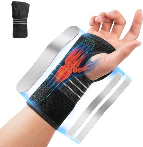 Fefod Muequera Tendinitis, 3 Férulas Metálicas, Apertura Pulgar, Derecha, M | Ajustable Muñequera Tunel Carpiano para Unisex, Muequera Metacarpiana Ortopedica para Tendiditis y Artritis
