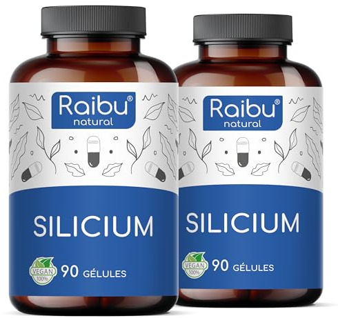 Raibu Cápsulas de Silicio Altamente Concentradas, Sin Sabor - 180 Cápsulas para 6 Meses - 667 mg de Sílice Orgánico de Extracto de Bambú (Paquete de 2)