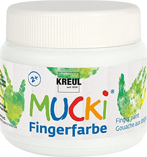 KREUL 23101 - Mucki leuchtkräftige Fingerfarbe, 150 ml in weiß, auf Wasserbasis, parabenfrei, glutenfrei, laktosefrei und vegan, auswaschbar, vermalbar mit Pinsel, Schwamm, Spachtel und Fingern