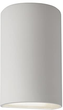 Justice Design Cylinder 9.5” Ceramic Paintable Wall Sconce Light for Living Room, Dining Room, Bedroom, Bathroom, Hallway, Home Theater, or Office, Ceramic Bisque