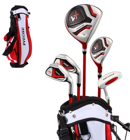 Precise X7 Junior Golf Club Set for Kids, 3 Ages Boys & Girls, Right Hand and Left Hand, Kids Golf Club Set with 2 HCs, Flex Shafts and Lightweight Stand Bag with Double Strap