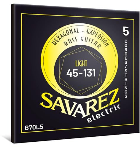 Savarez Hexagonal Explosion - Cordes de basse électrique - Bass Guitar Strings - jeu 5 cordes - filet acier nickelé - B70L5 Light - .045-.131