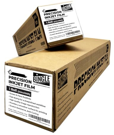 Rolls of 24 inches x 100' feet- 5 MIL - Waterproof Screen Printing Inkjet Film Transparency for EPSON HP Canon (Water-Based-dye and Pigment Ink) Printers 2core (1)