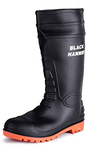 Black Hammer Mens Waterproof Steel Toe Cap Wellies with Steel Midsole Wellington Boots S5 SRC 9988